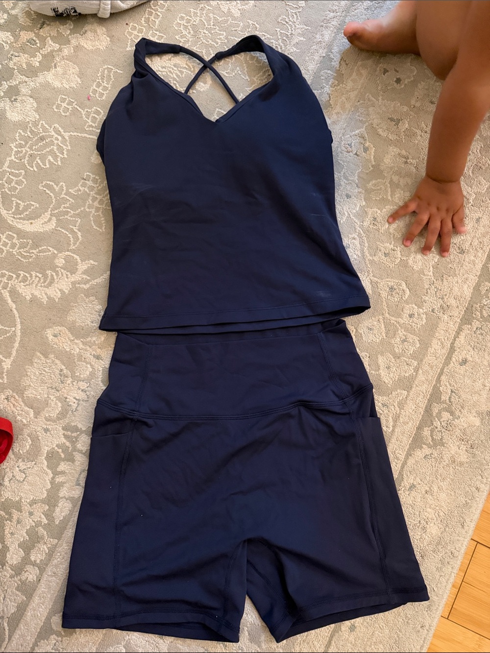 Navy Strappy Tank and High-Waist Active Shorts Set squat proof